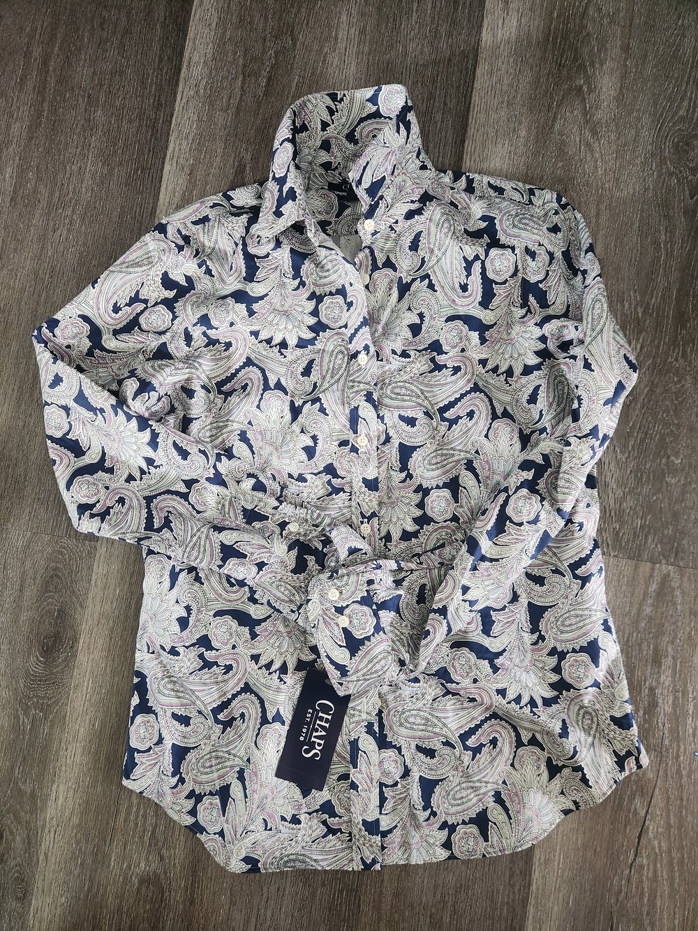 BChaps Navy and Cream Paisley Button-Down Shirt Size Small Nwt